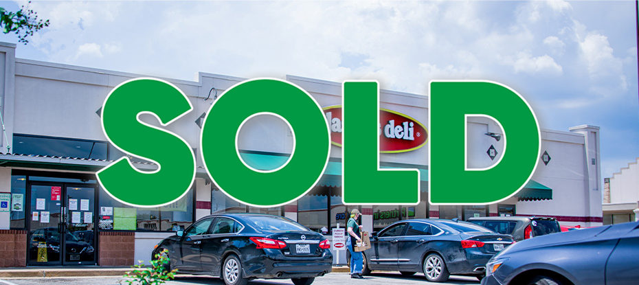 photo of a restaurant exterior with a Jason's Deli sign and text reading "sold" over the photo
