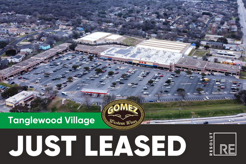 Aerial image of Tanglewood Village Shopping Center in Austin, Texas.